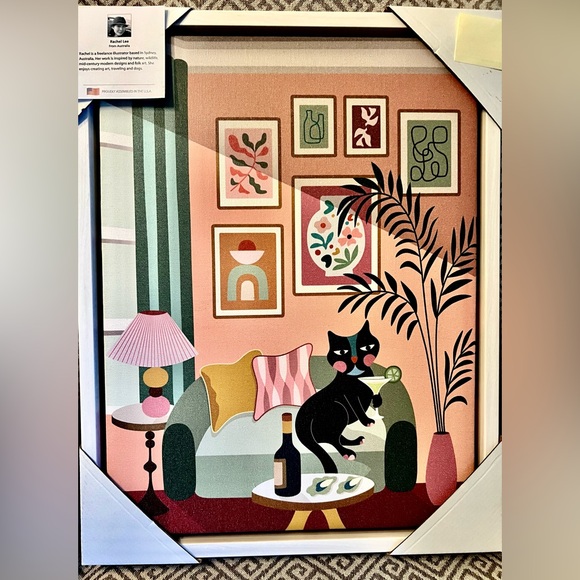NEW Rachel Lee Abstract 'Cat Drinking on Sofa' Canvas Wall Art. 14